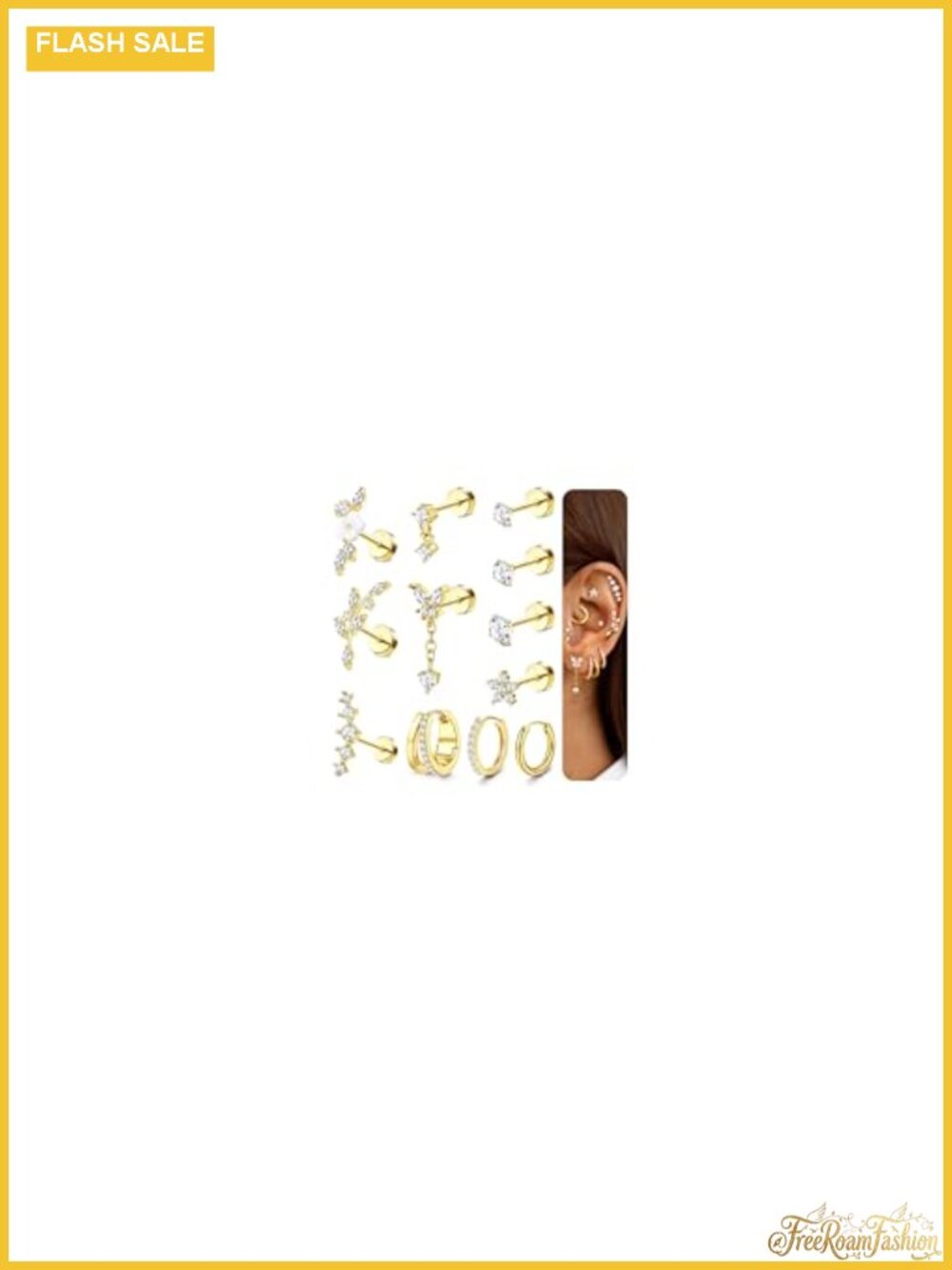14K Gold Plated 316L Surgical Stainless Steel Cartilage Earrings Flat Back